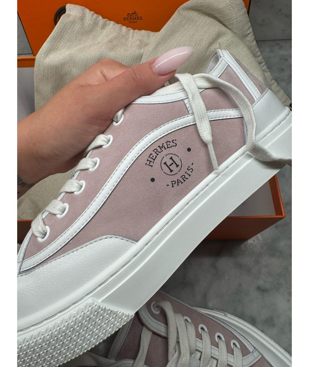 HERMES Розовые кожаные кеды, фото 5