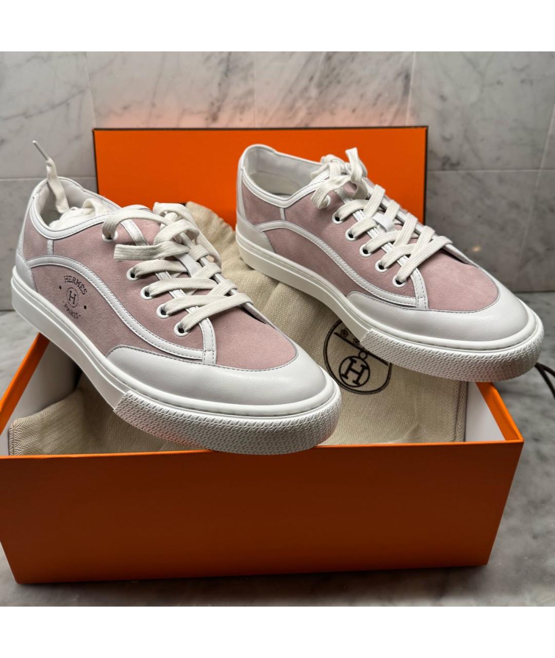 HERMES Розовые кожаные кеды, фото 3