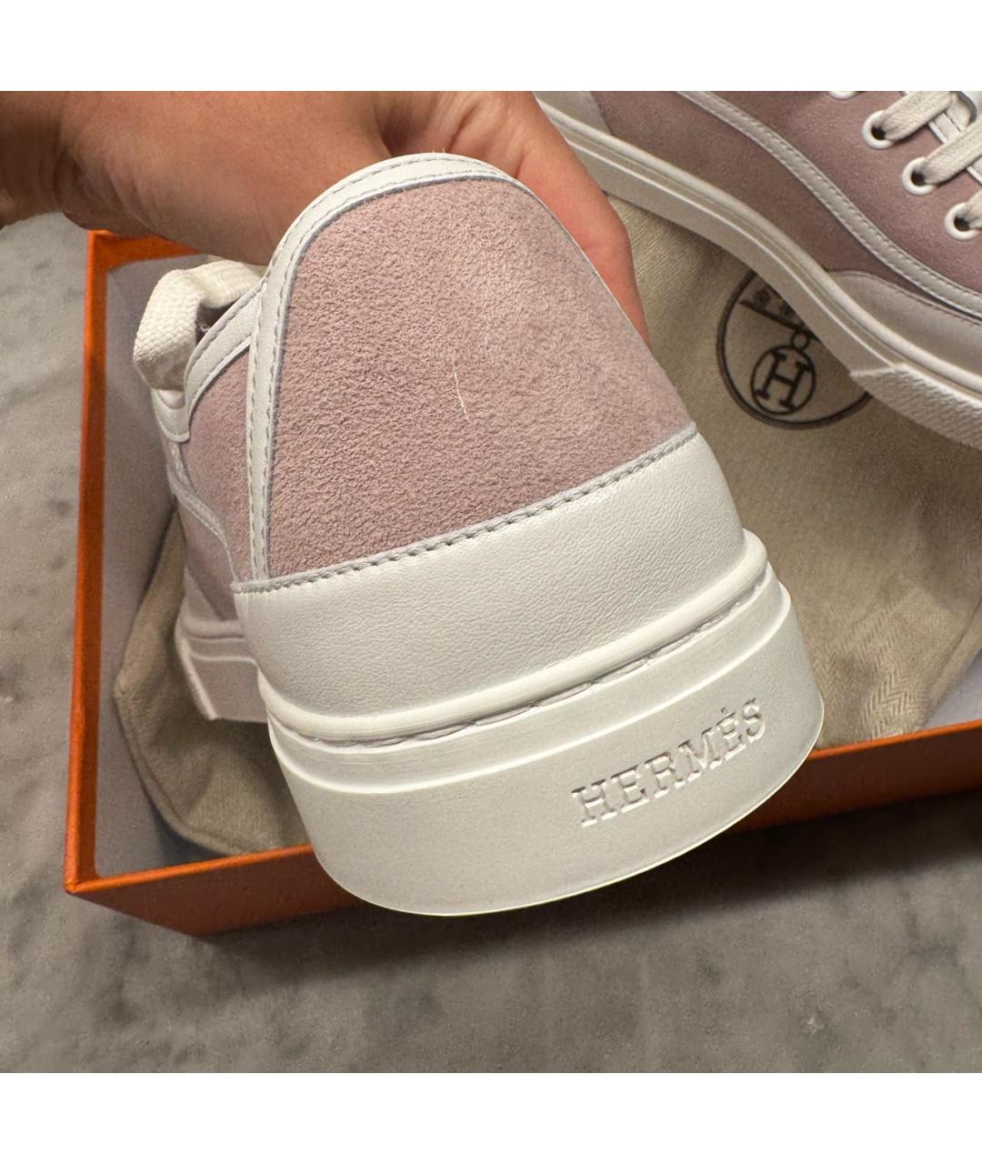 HERMES Розовые кожаные кеды, фото 4