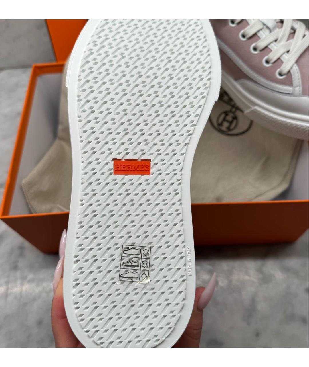 HERMES Розовые кожаные кеды, фото 6