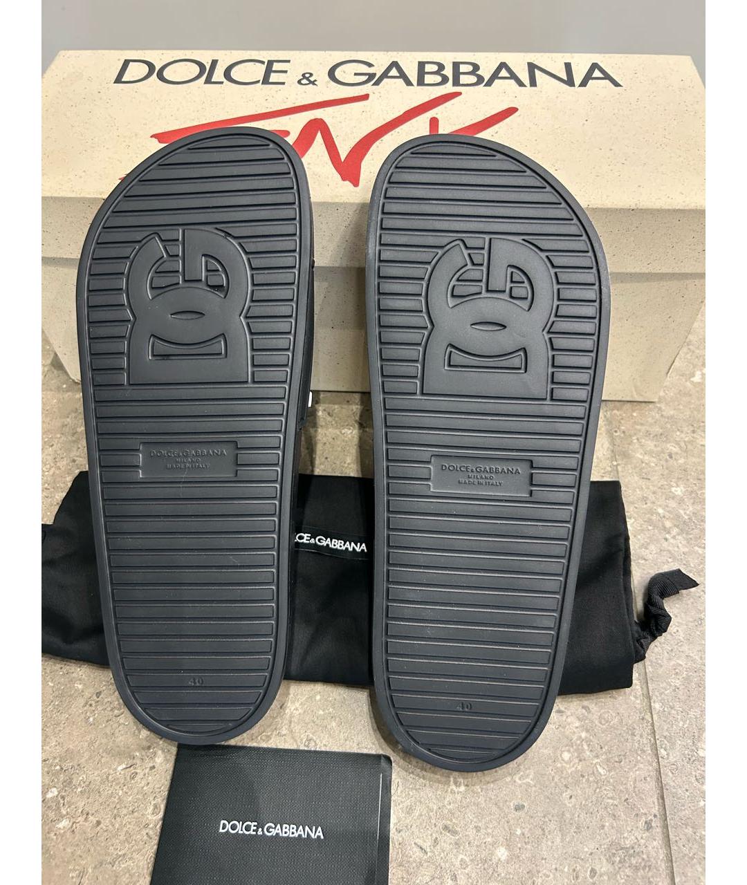 DOLCE&GABBANA Черные резиновые шлепанцы, фото 6