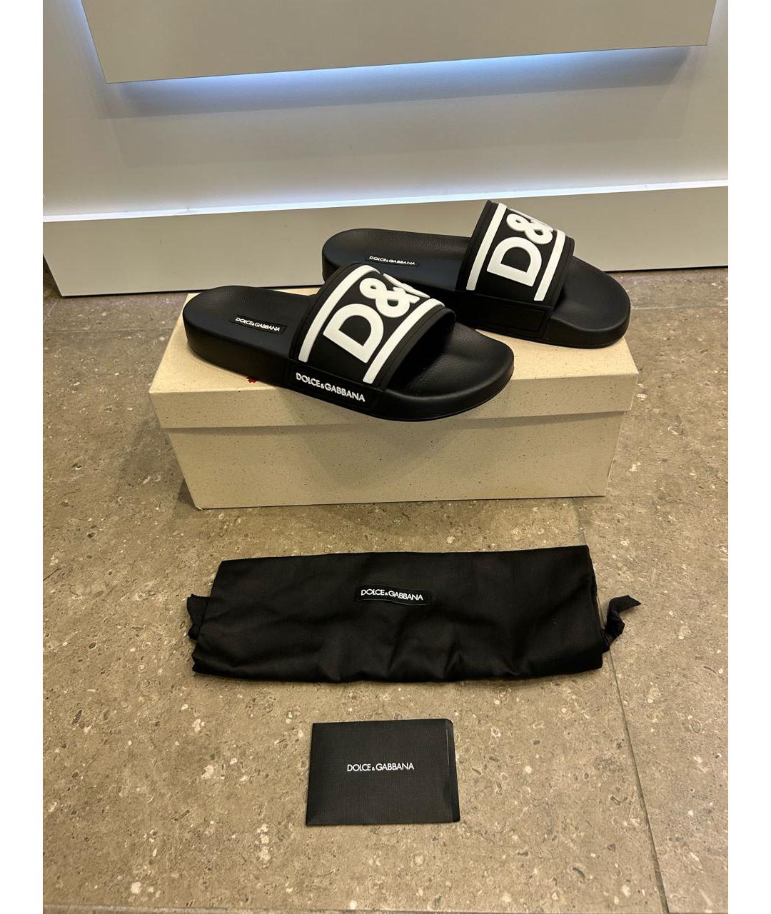 DOLCE&GABBANA Черные резиновые шлепанцы, фото 5
