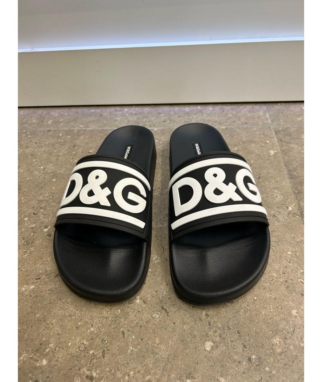 DOLCE&GABBANA Черные резиновые шлепанцы, фото 7