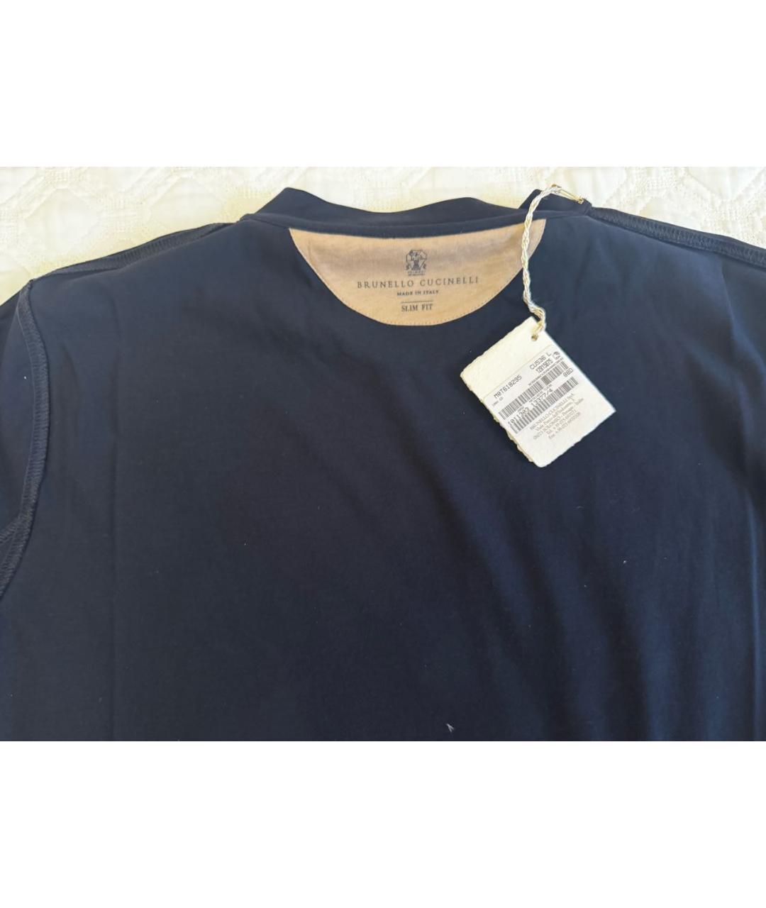 BRUNELLO CUCINELLI Синяя хлопковая футболка, фото 3