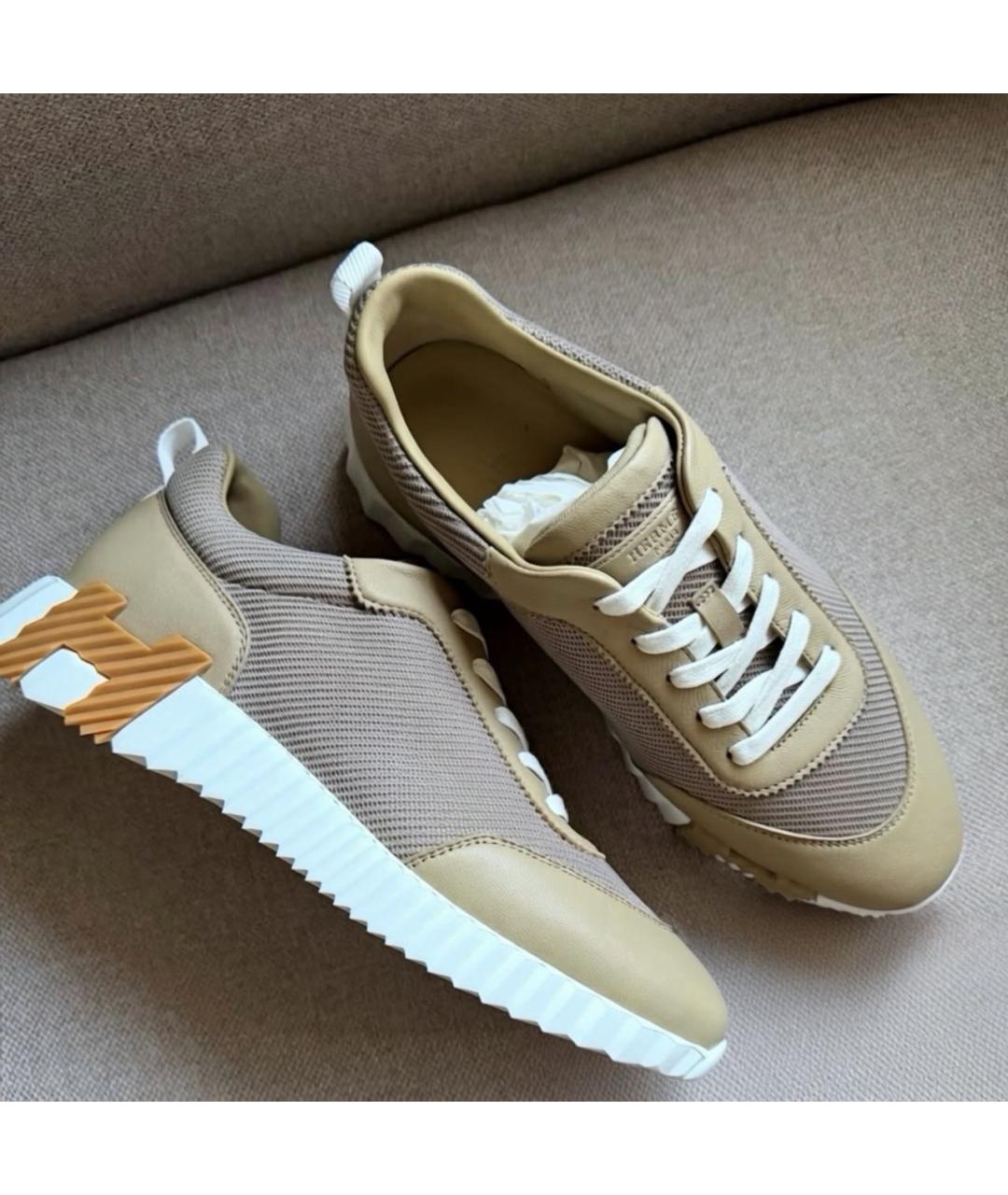 HERMES Бежевые кожаные кроссовки, фото 2