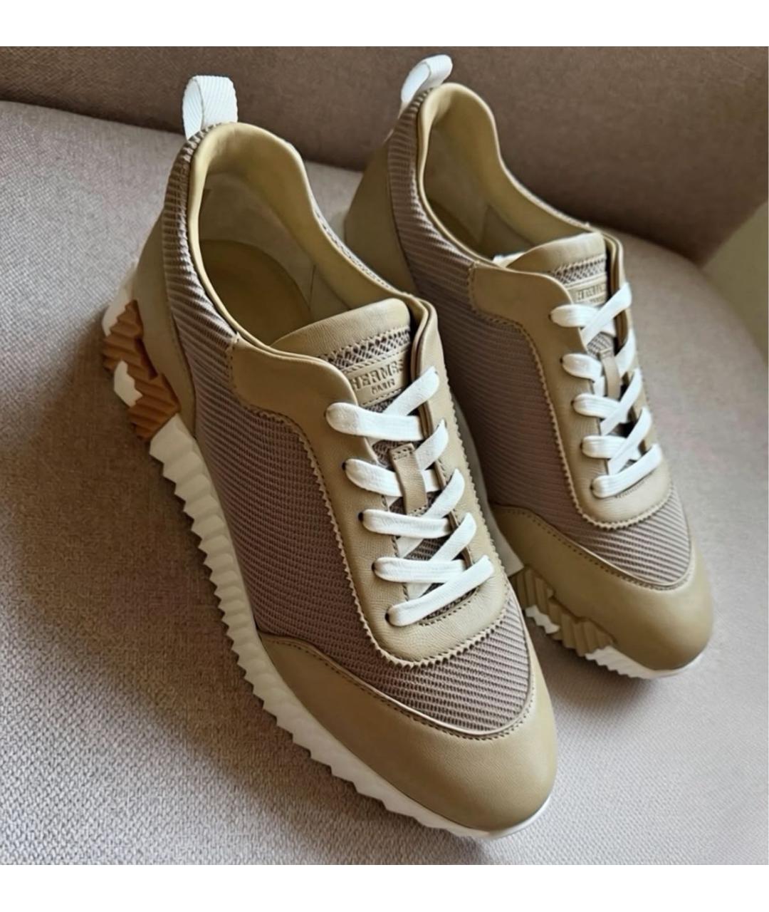 HERMES Бежевые кожаные кроссовки, фото 3