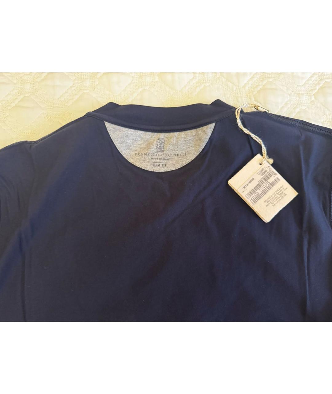 BRUNELLO CUCINELLI Темно-синяя хлопковая футболка, фото 3