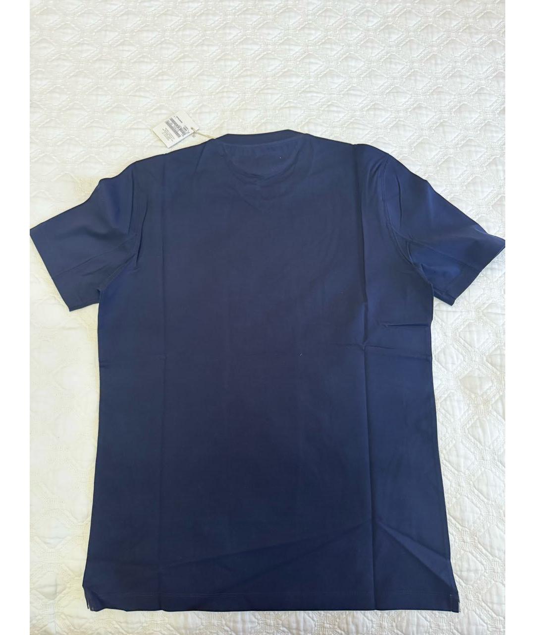BRUNELLO CUCINELLI Темно-синяя хлопковая футболка, фото 2