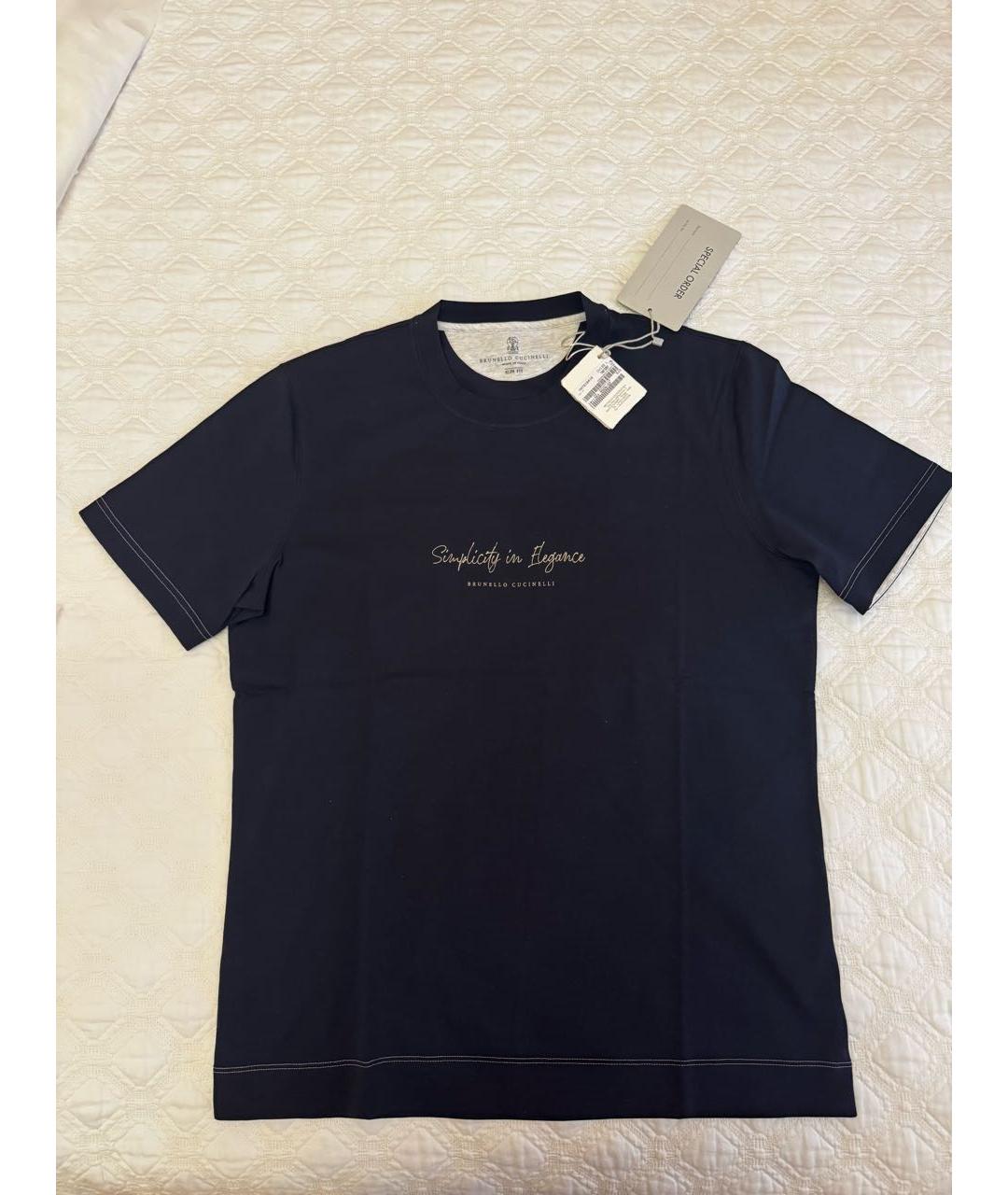 BRUNELLO CUCINELLI Темно-синяя хлопковая футболка, фото 6