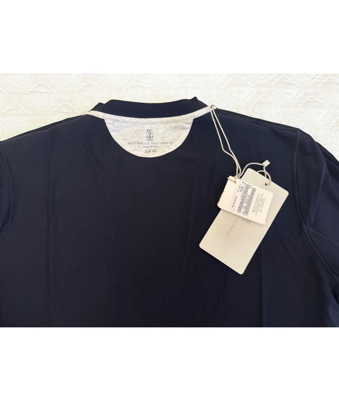 BRUNELLO CUCINELLI Темно-синяя хлопковая футболка, фото 3