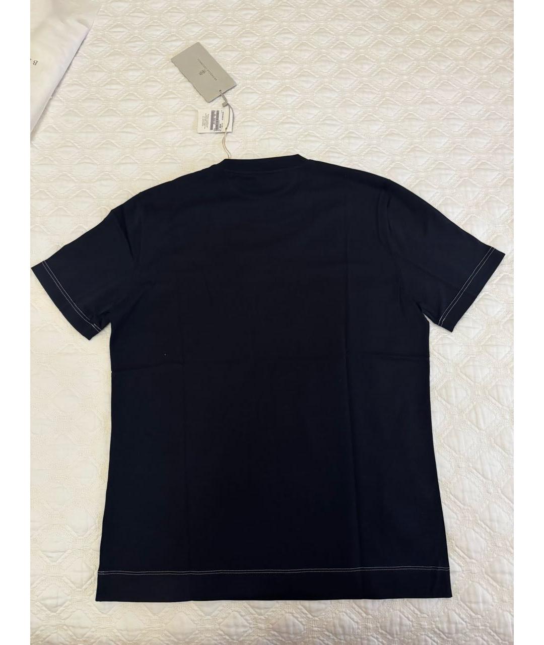 BRUNELLO CUCINELLI Темно-синяя хлопковая футболка, фото 2