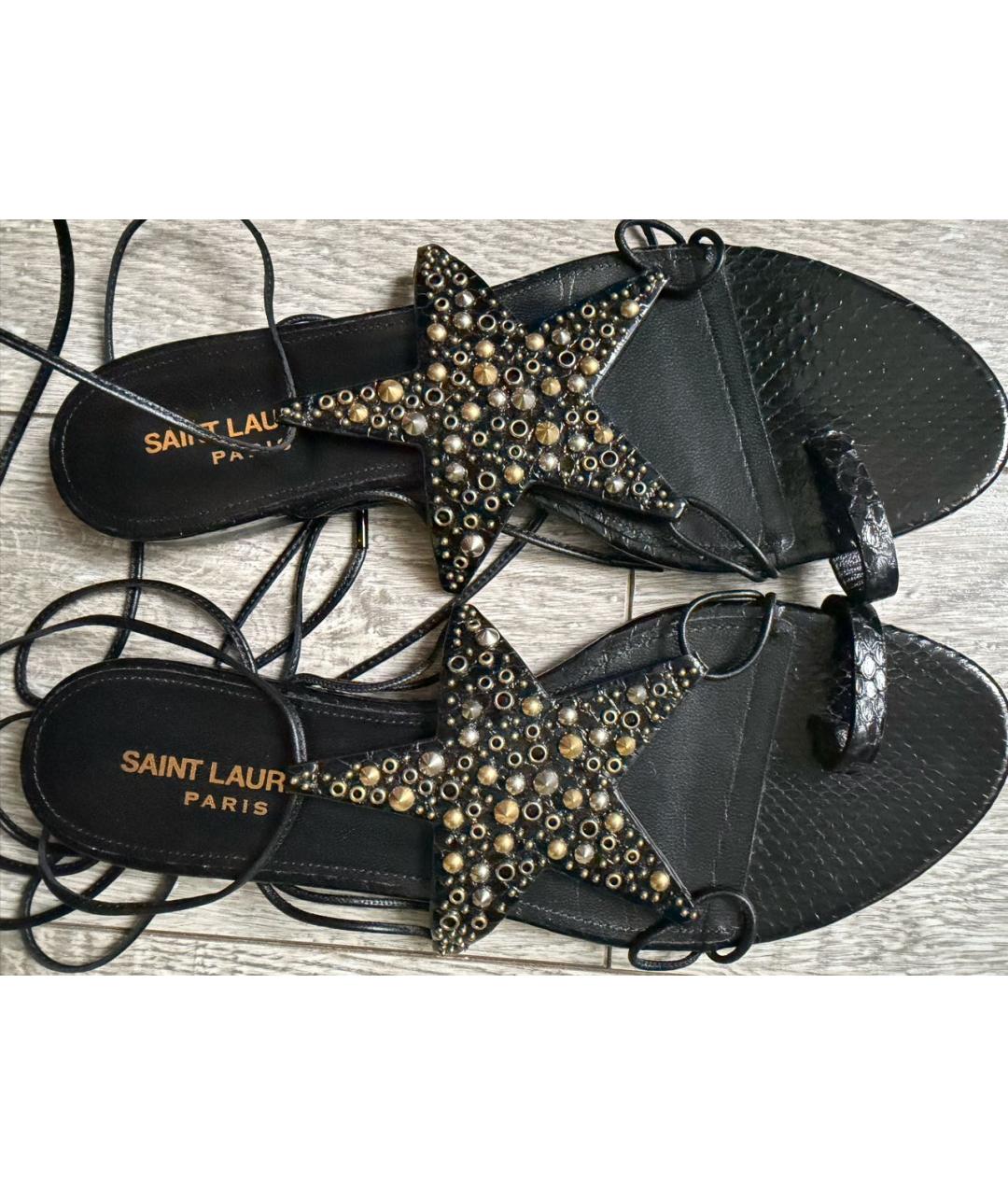 SAINT LAURENT Черные кожаные сандалии, фото 3