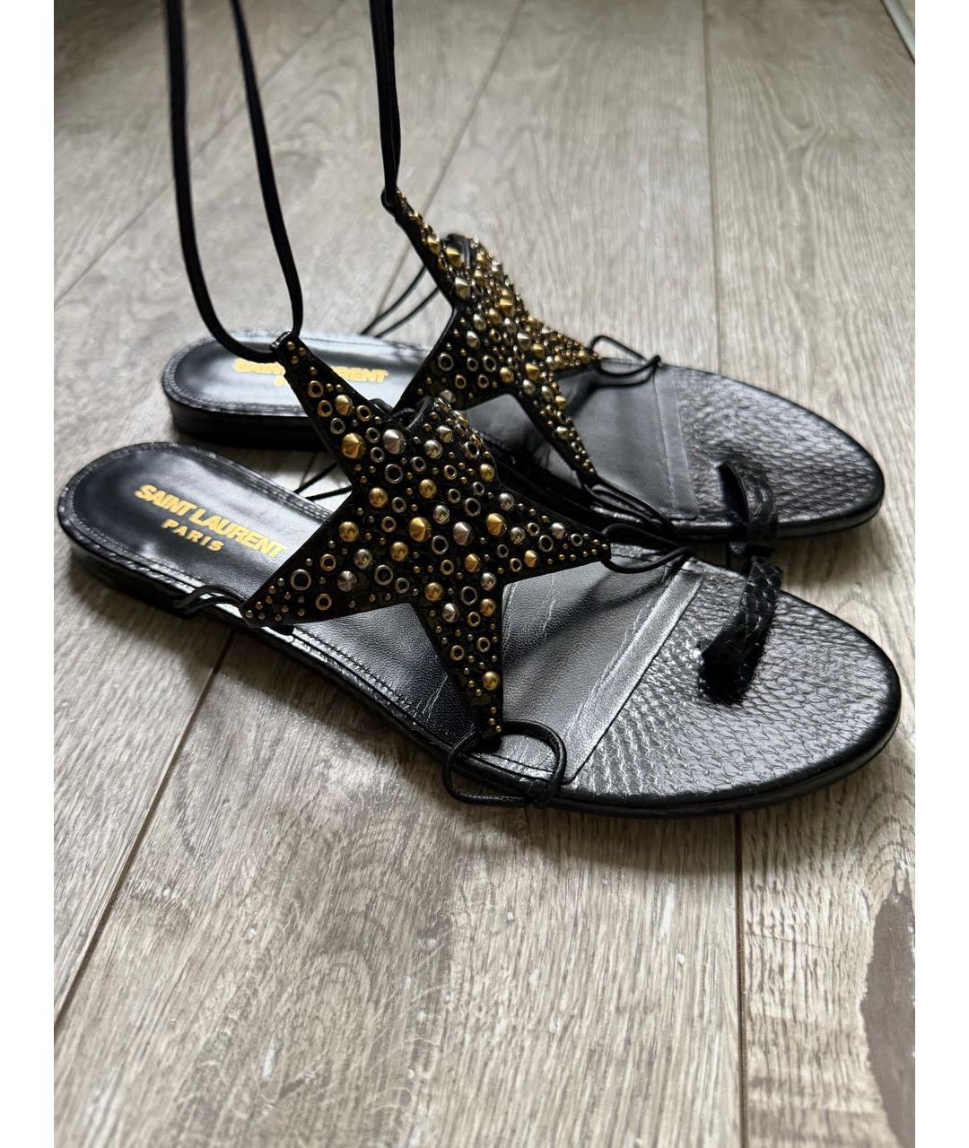 SAINT LAURENT Черные кожаные сандалии, фото 9