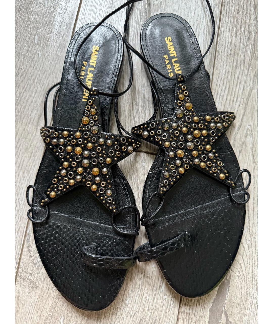 SAINT LAURENT Черные кожаные сандалии, фото 2