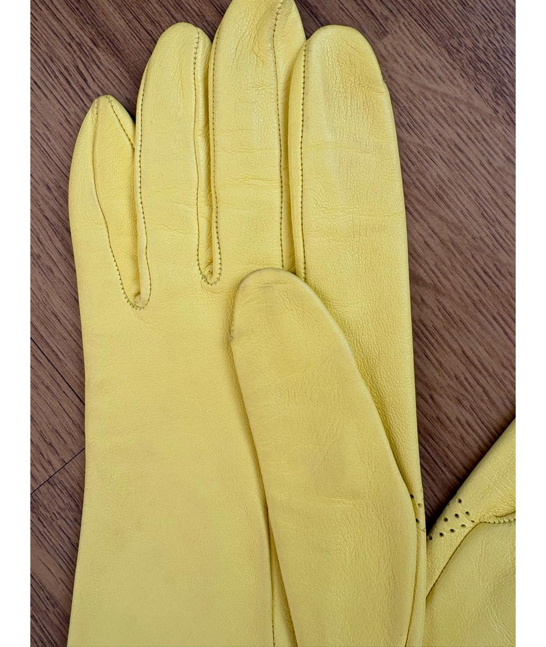HERMES Желтые кожаные перчатки, фото 4