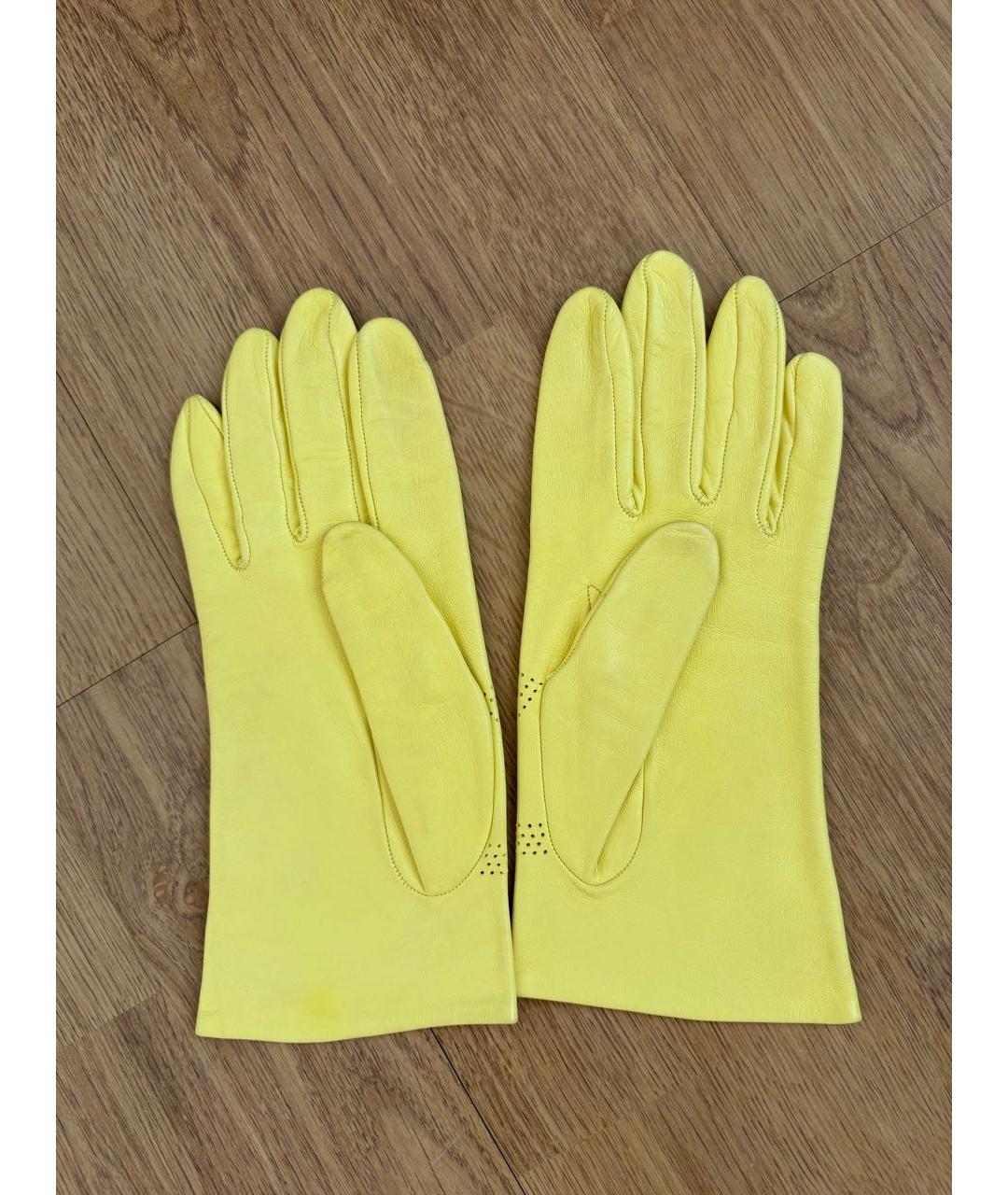 HERMES Желтые кожаные перчатки, фото 2