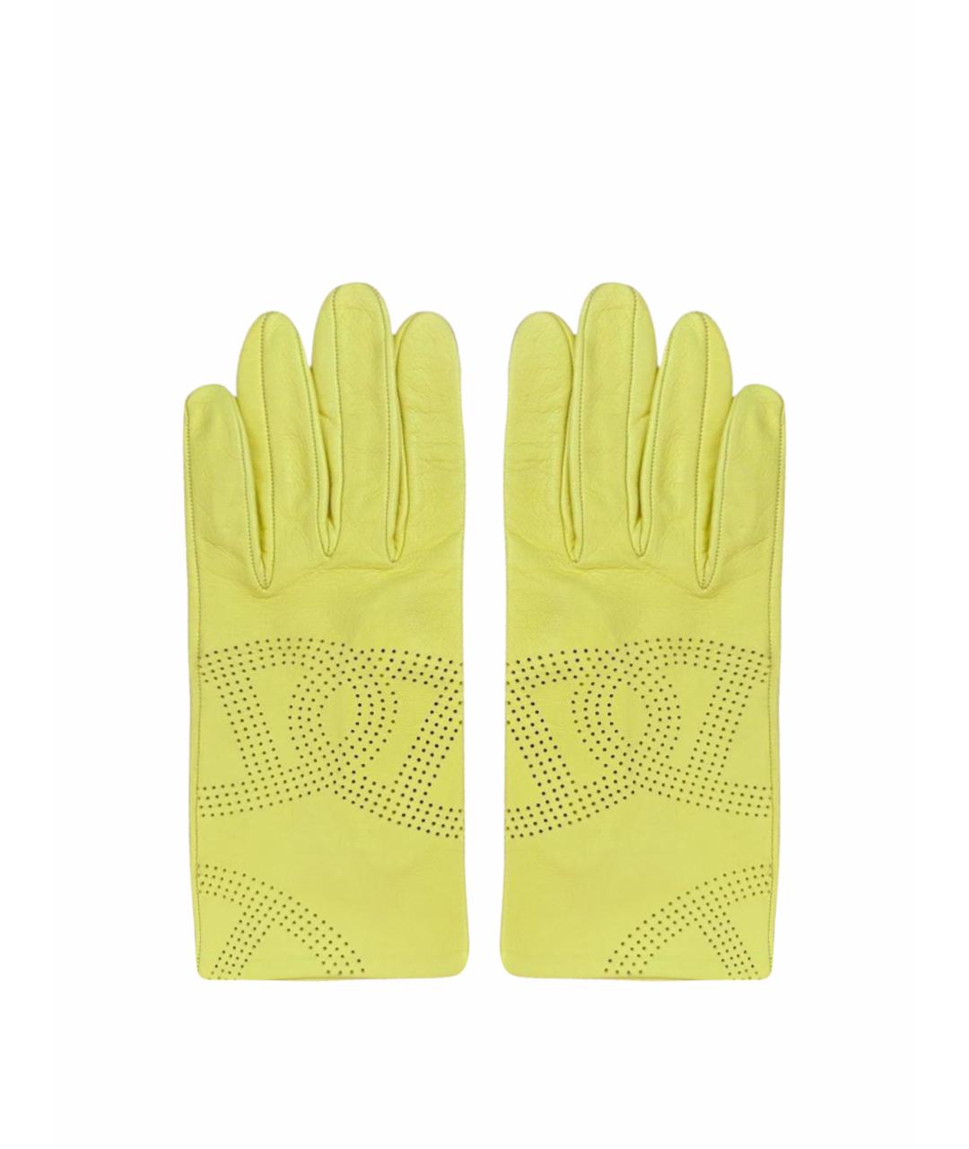 HERMES Желтые кожаные перчатки, фото 1