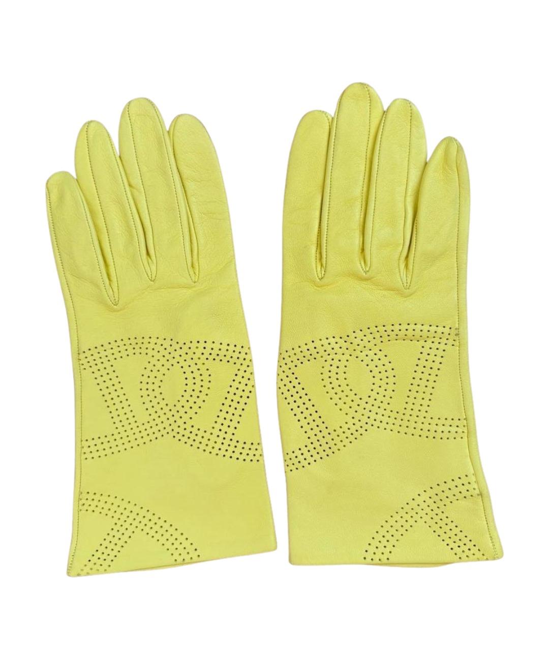 HERMES Желтые кожаные перчатки, фото 7