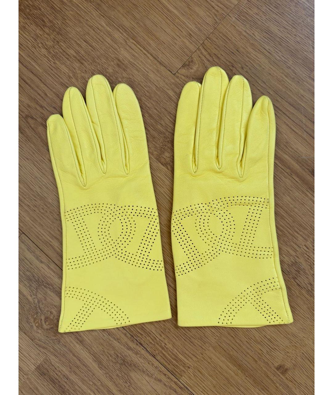 HERMES Желтые кожаные перчатки, фото 6