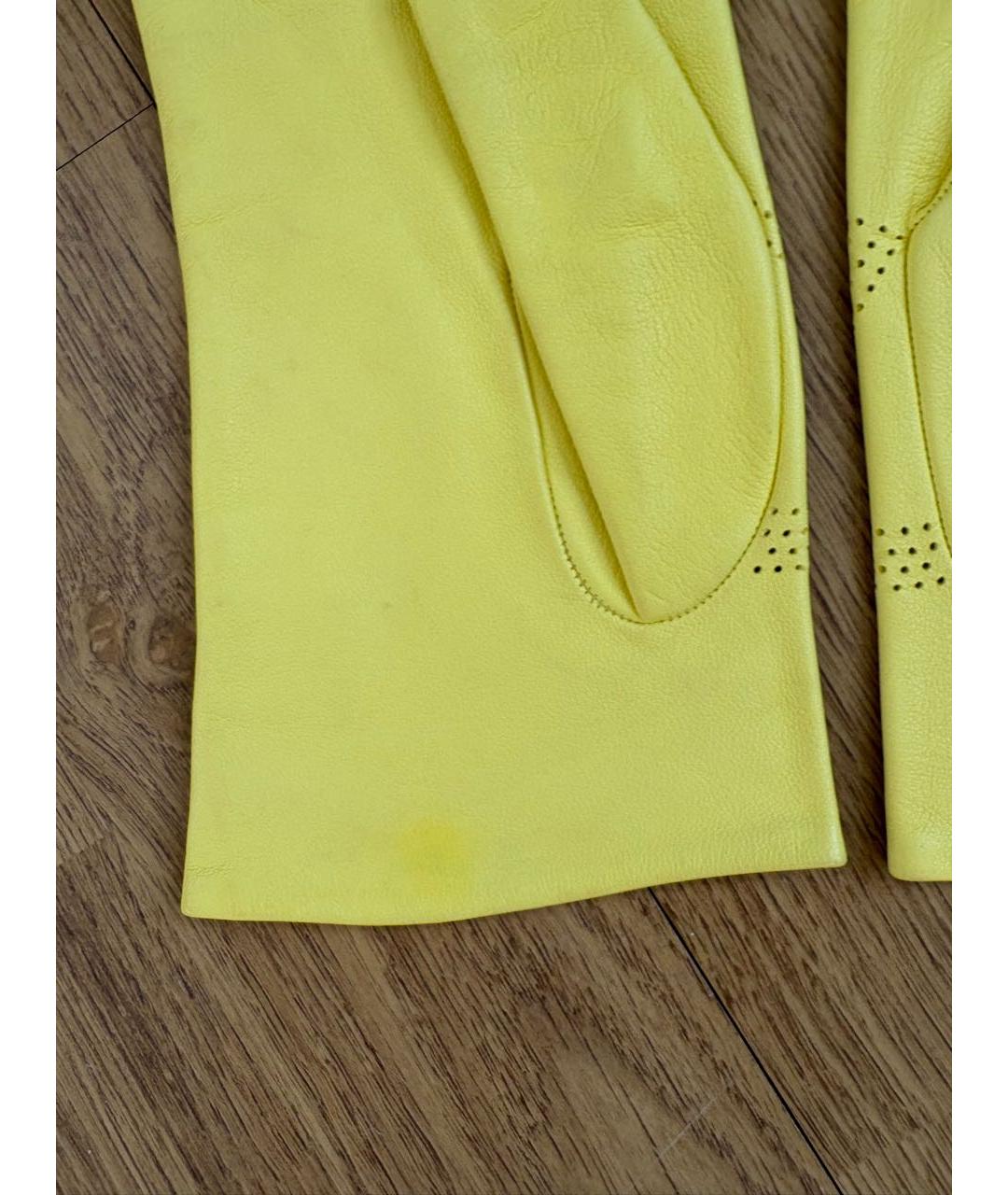 HERMES Желтые кожаные перчатки, фото 5