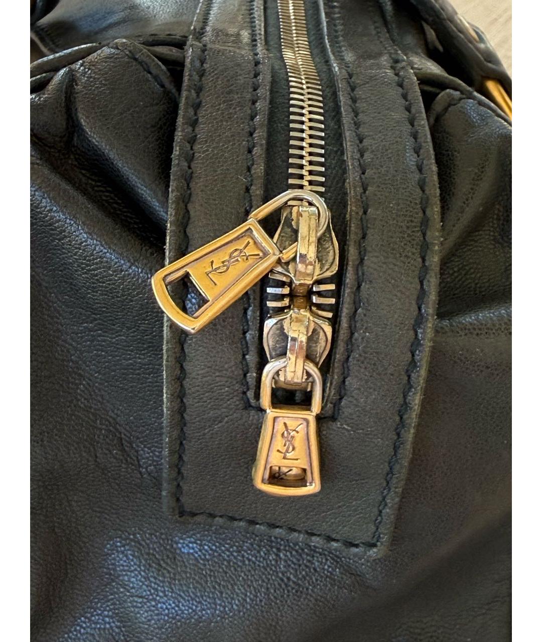 SAINT LAURENT Зеленая кожаная сумка с короткими ручками, фото 5