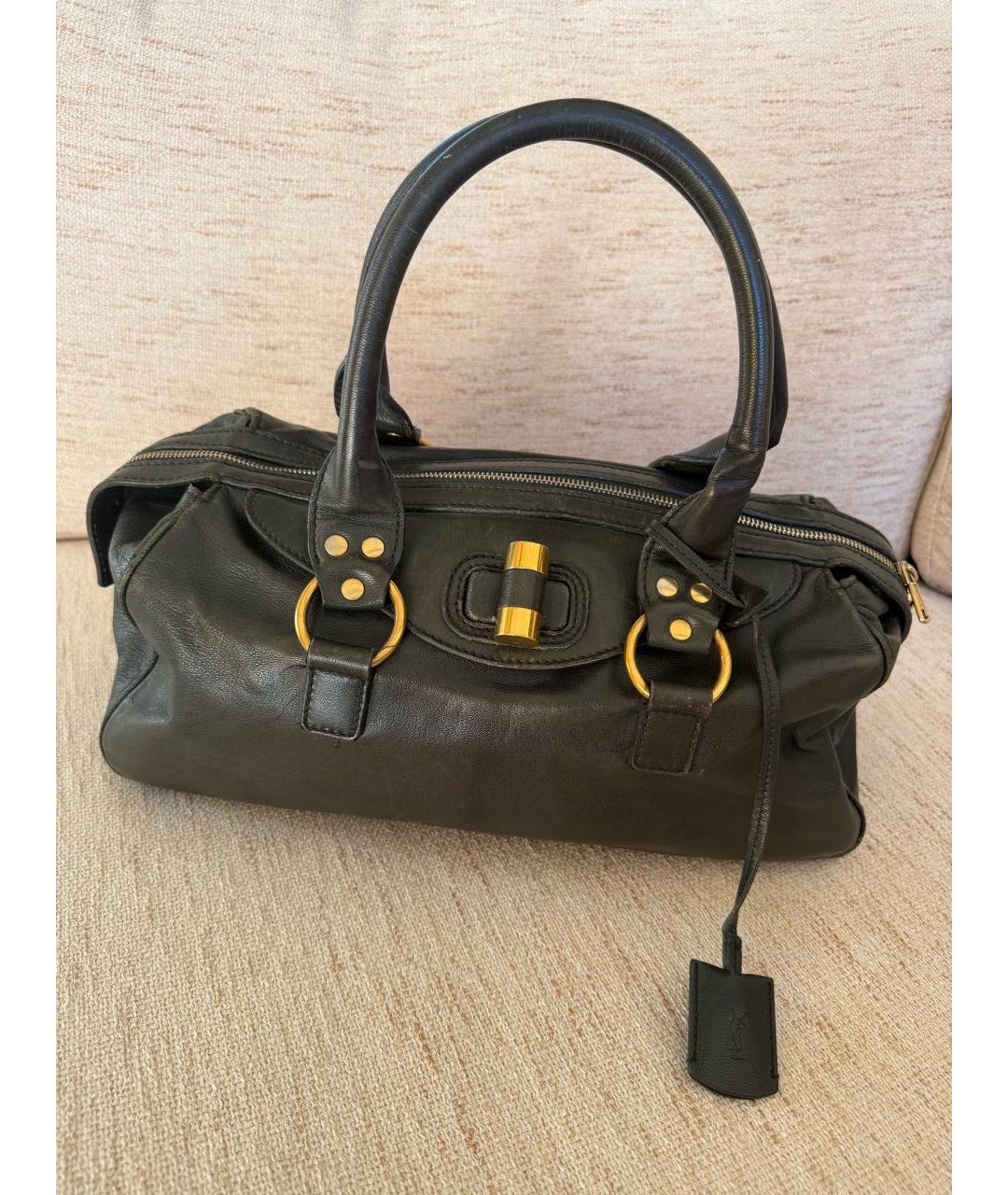 SAINT LAURENT Зеленая кожаная сумка с короткими ручками, фото 6