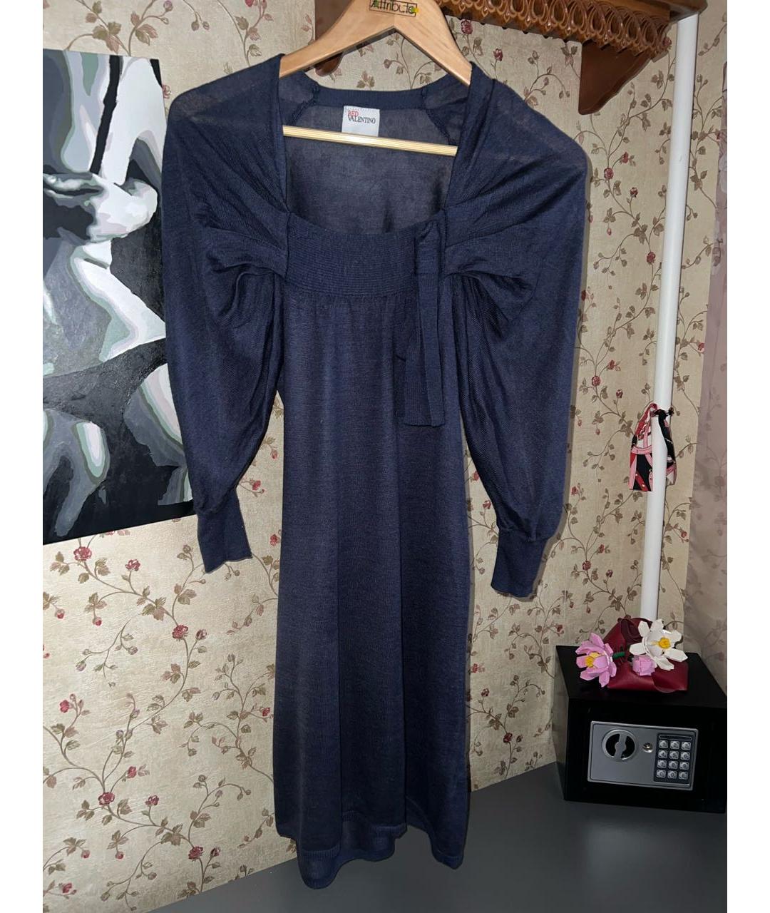 RED VALENTINO Темно-синее шерстяное повседневное платье, фото 5