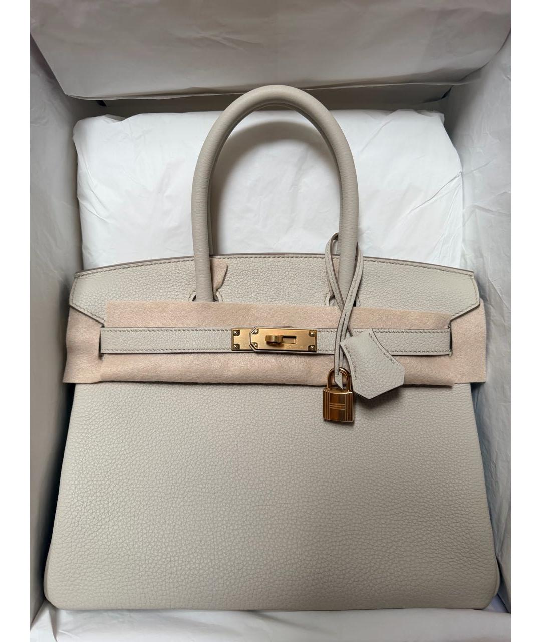 HERMES Белая кожаная сумка с короткими ручками, фото 6