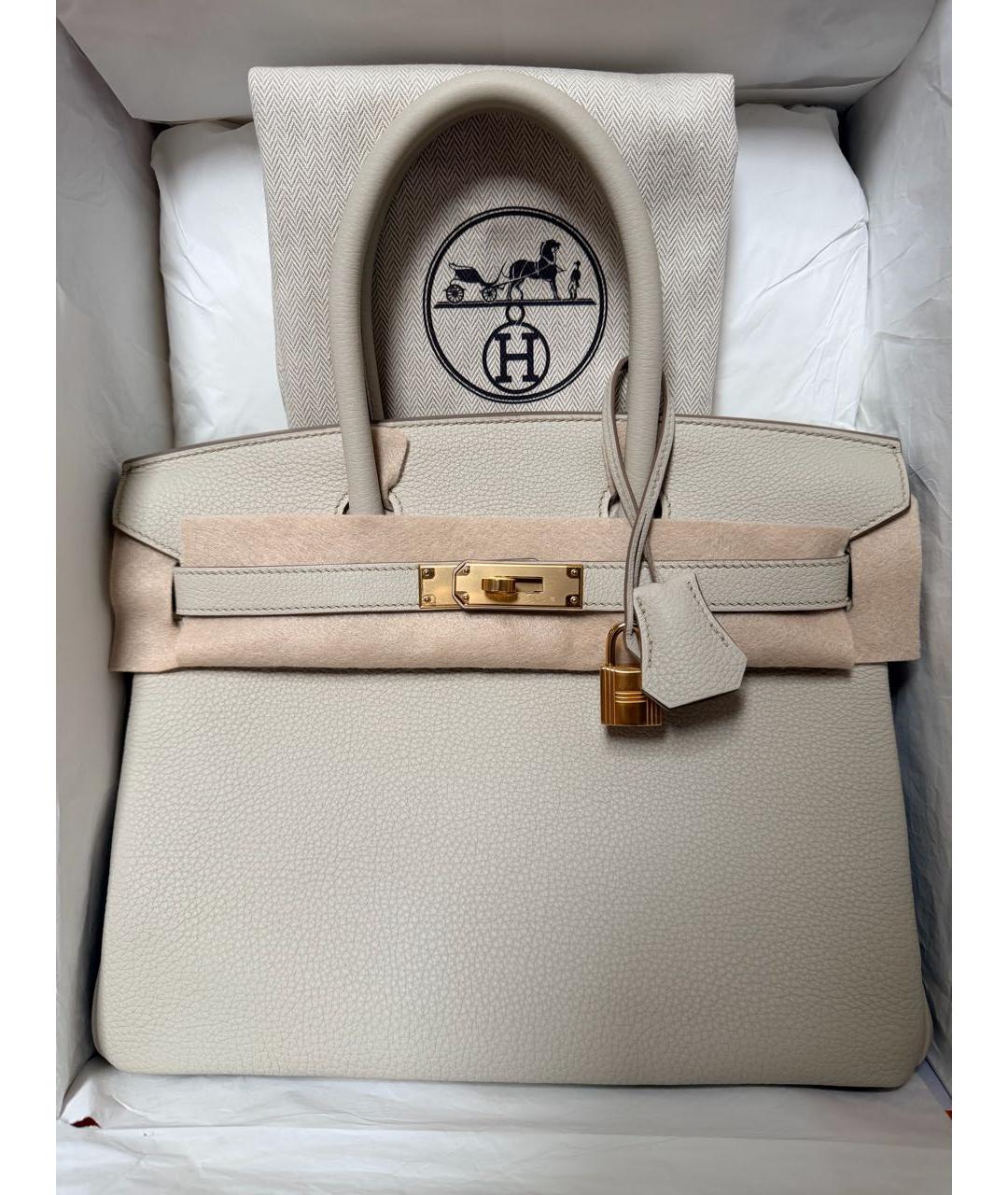 HERMES Белая кожаная сумка с короткими ручками, фото 2