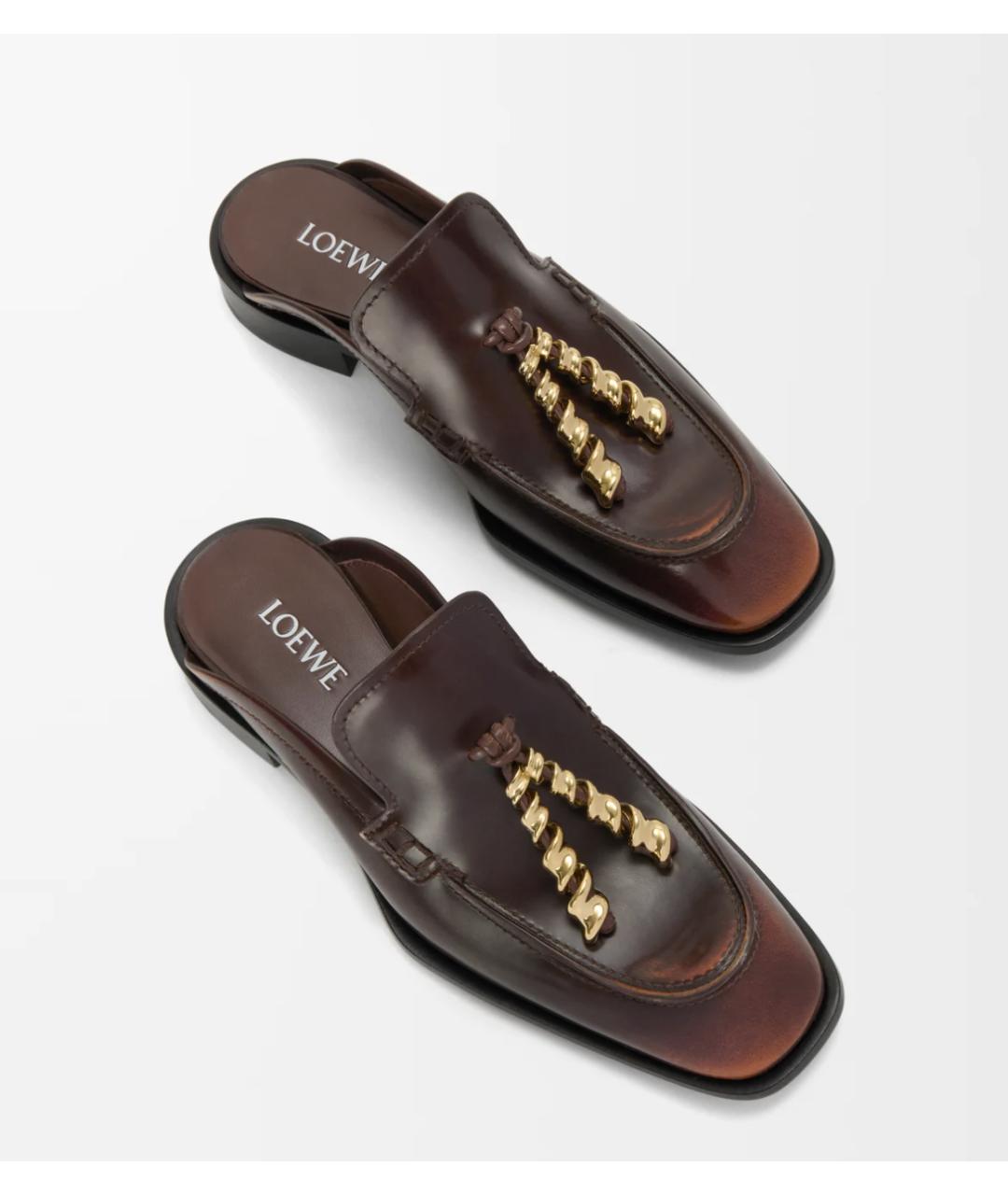 LOEWE Коричневые кожаные лоферы, фото 3