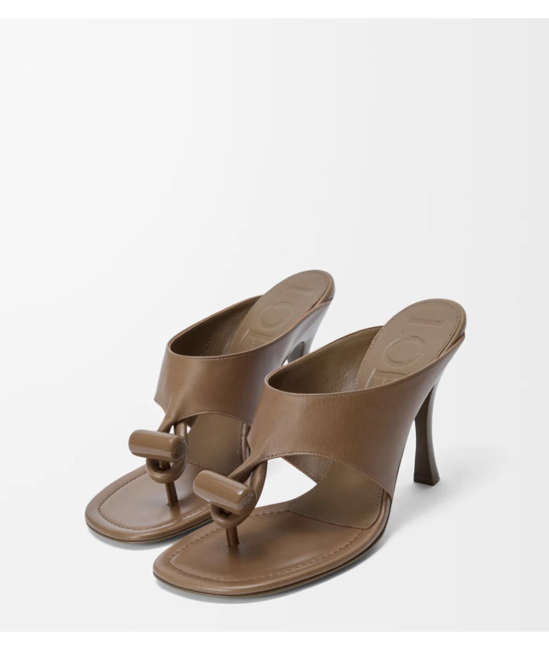 LOEWE Коричневые кожаные сандалии, фото 2