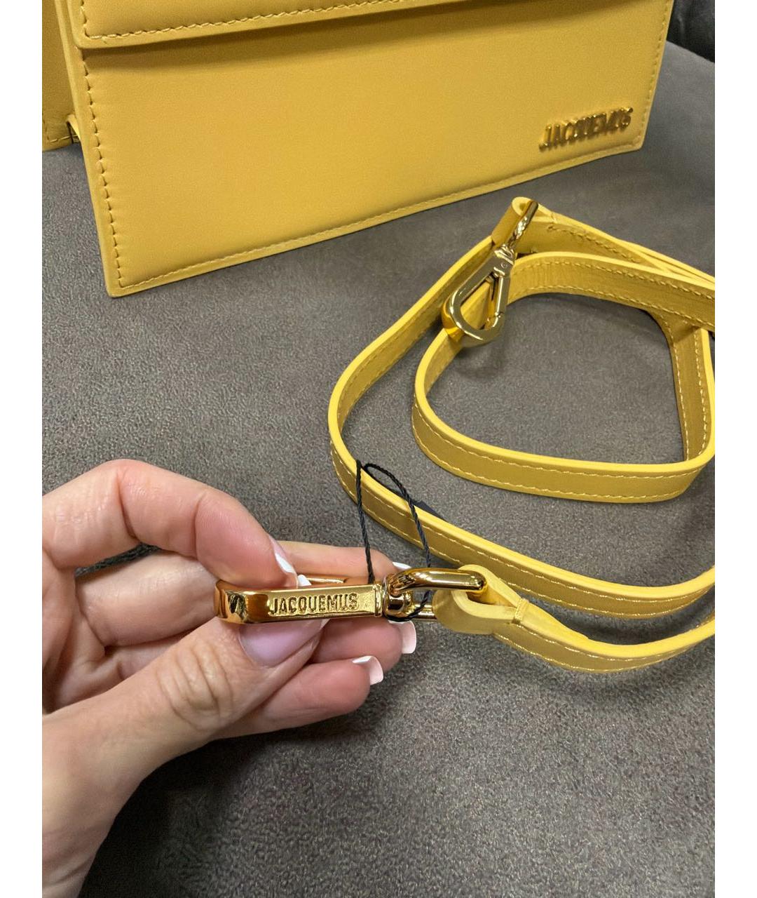 JACQUEMUS Желтая кожаная сумка через плечо, фото 4