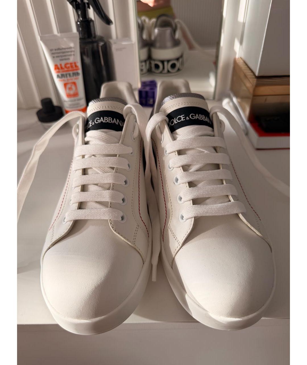 DOLCE&GABBANA Белые кожаные кеды, фото 2
