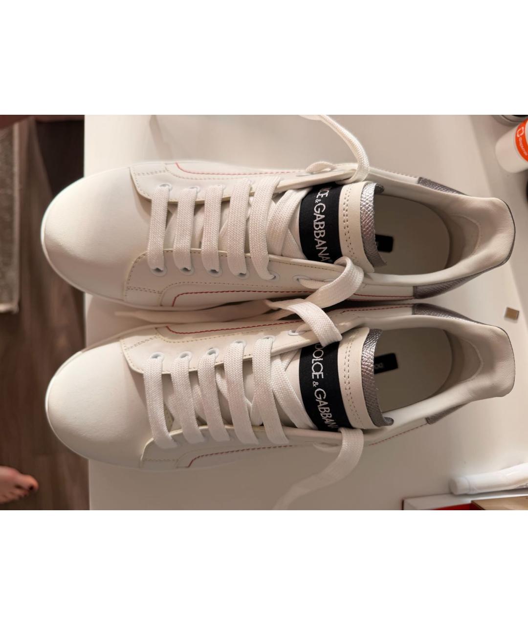 DOLCE&GABBANA Белые кожаные кеды, фото 3