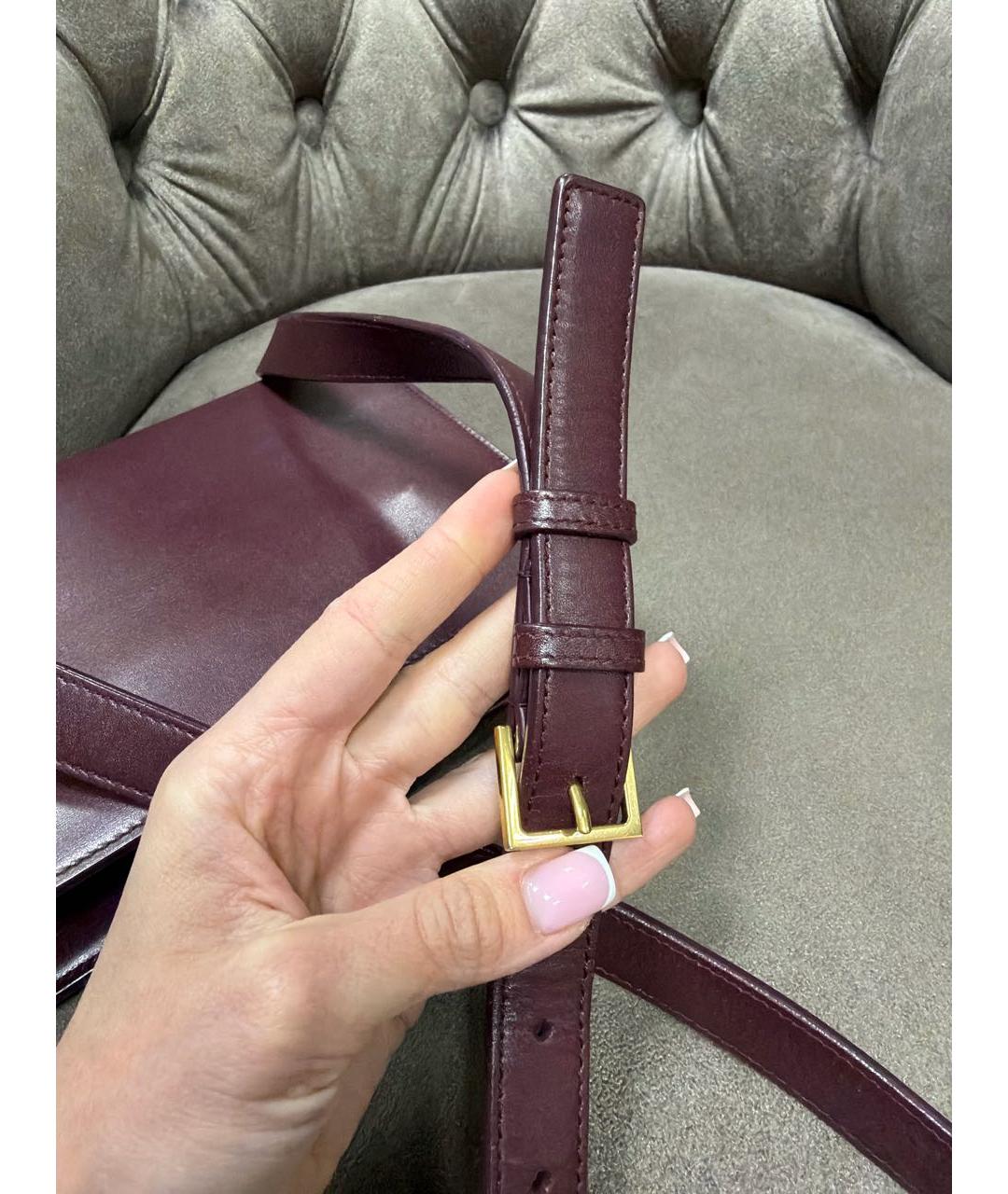 SAINT LAURENT Бордовая кожаная сумка через плечо, фото 5