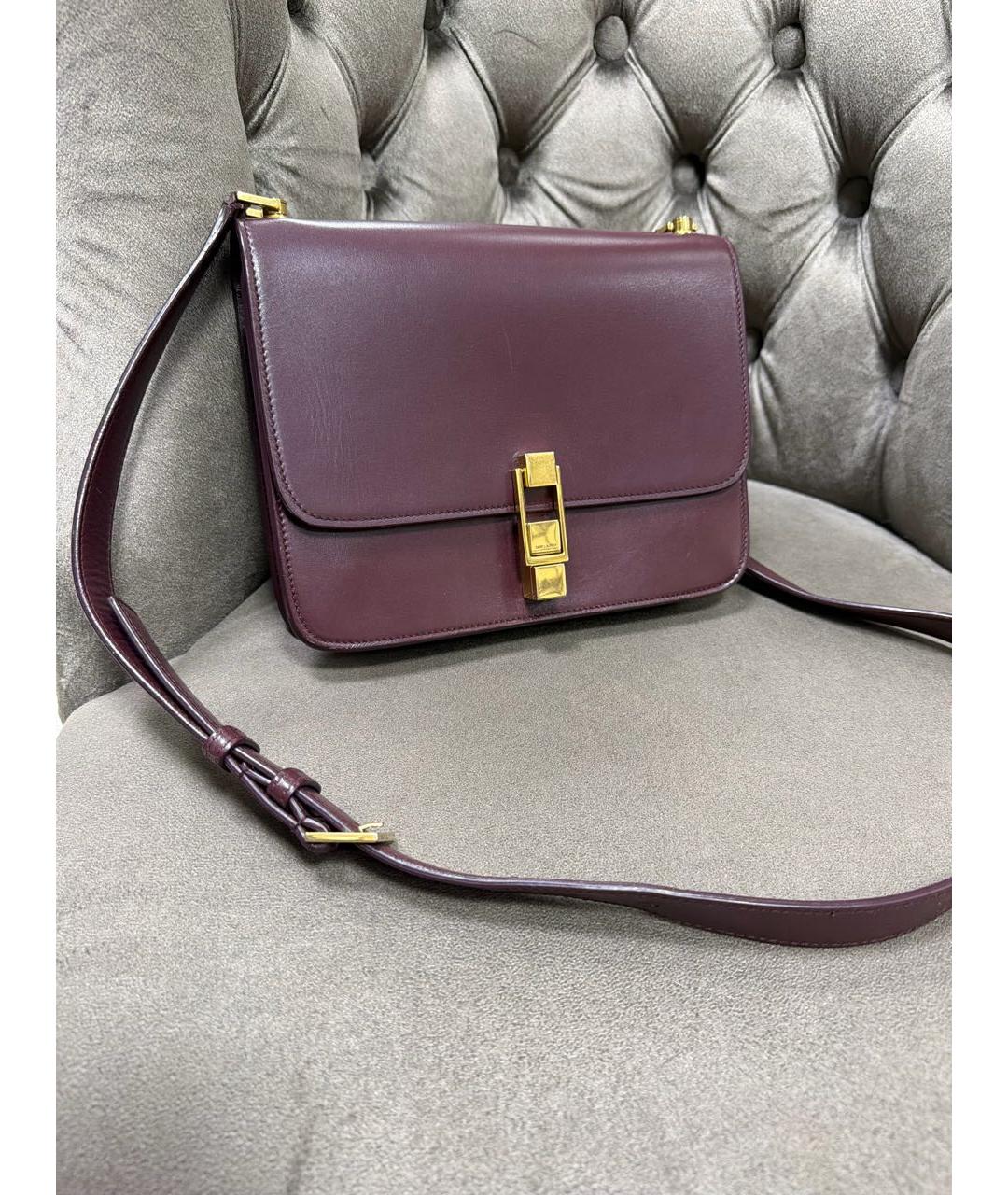 SAINT LAURENT Бордовая кожаная сумка через плечо, фото 9