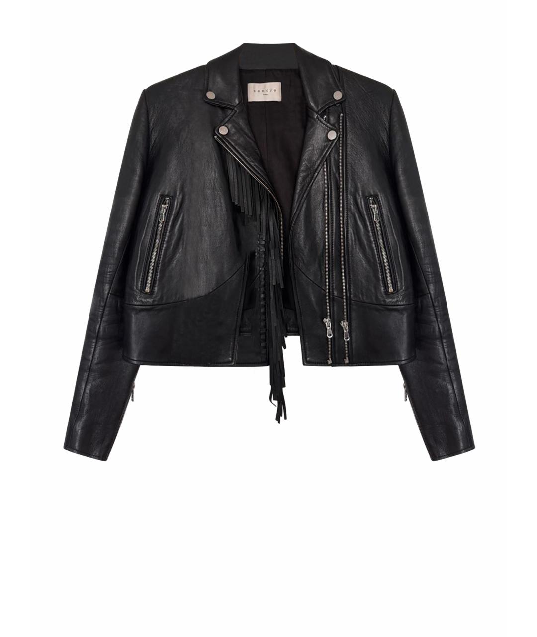 SANDRO Черная кожаная куртка, фото 1