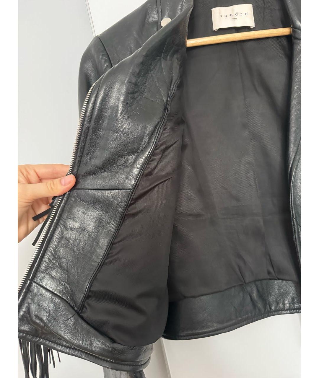 SANDRO Черная кожаная куртка, фото 4