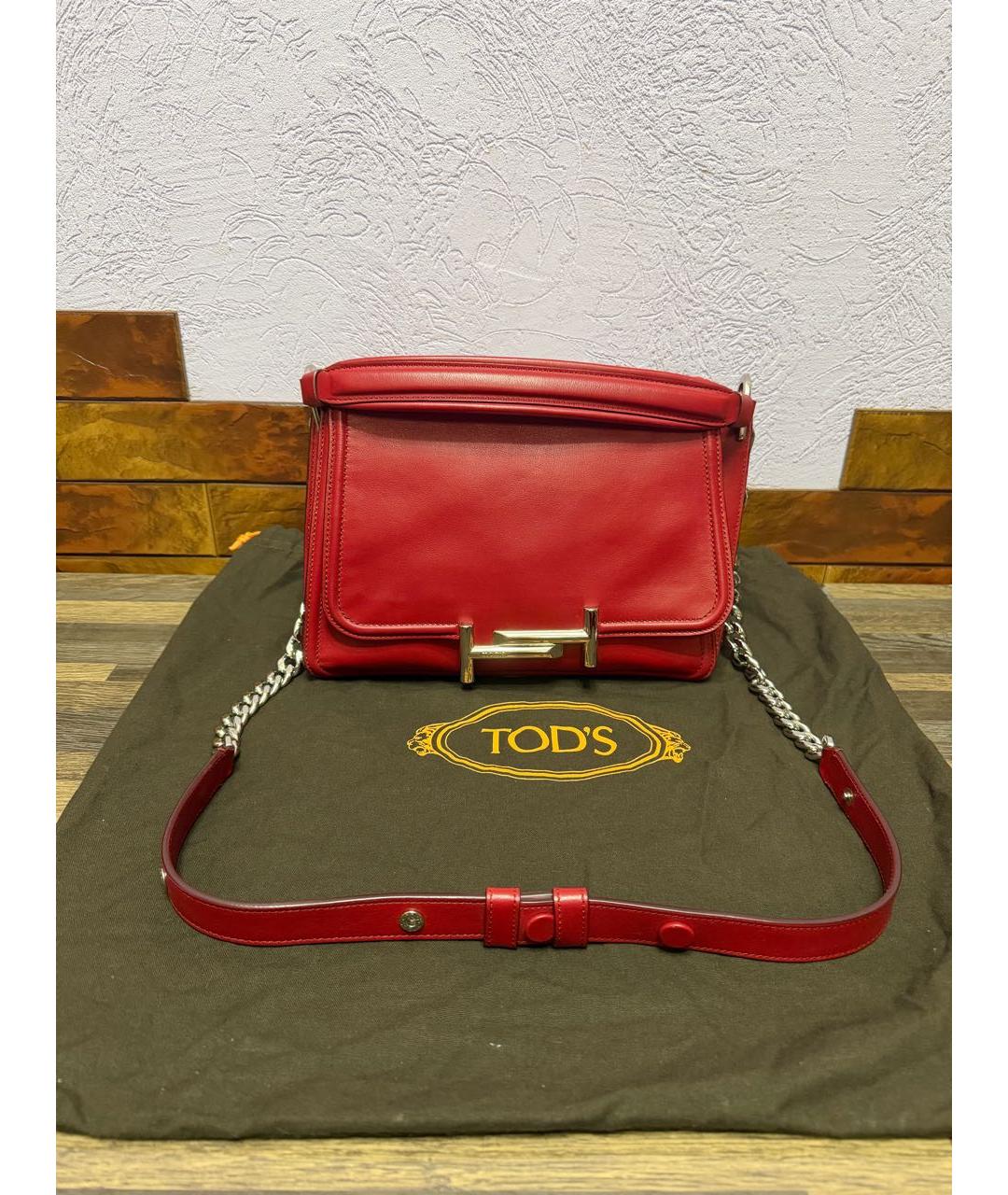 TOD'S Бордовая кожаная сумка через плечо, фото 8