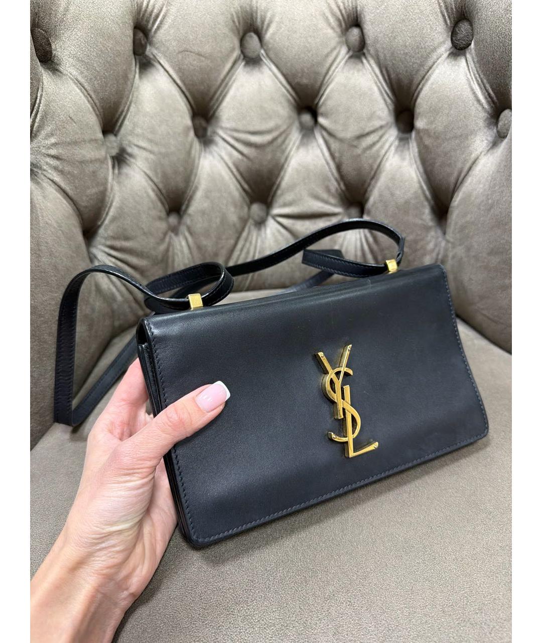 SAINT LAURENT Черная кожаная сумка через плечо, фото 2