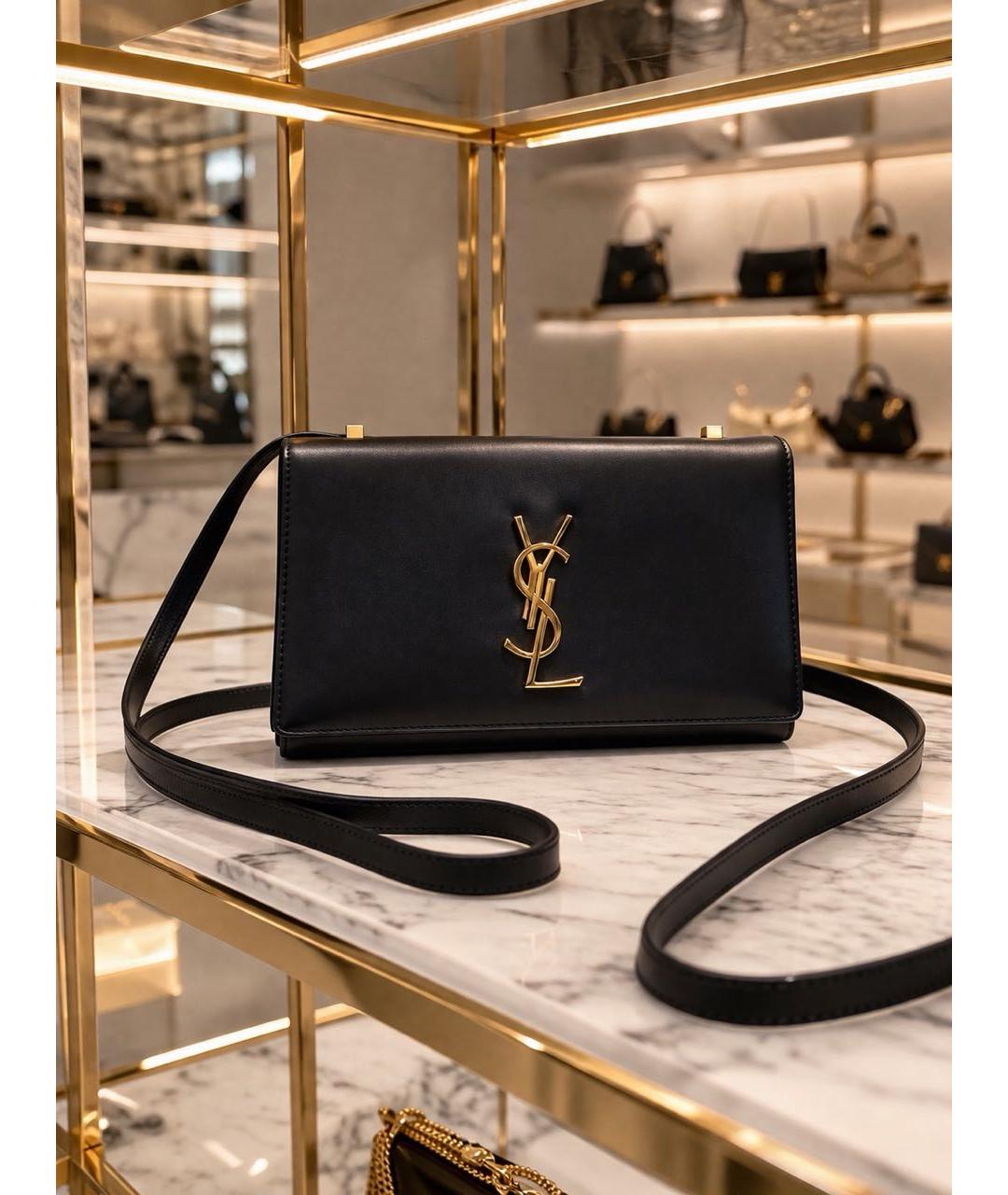 SAINT LAURENT Черная кожаная сумка через плечо, фото 9