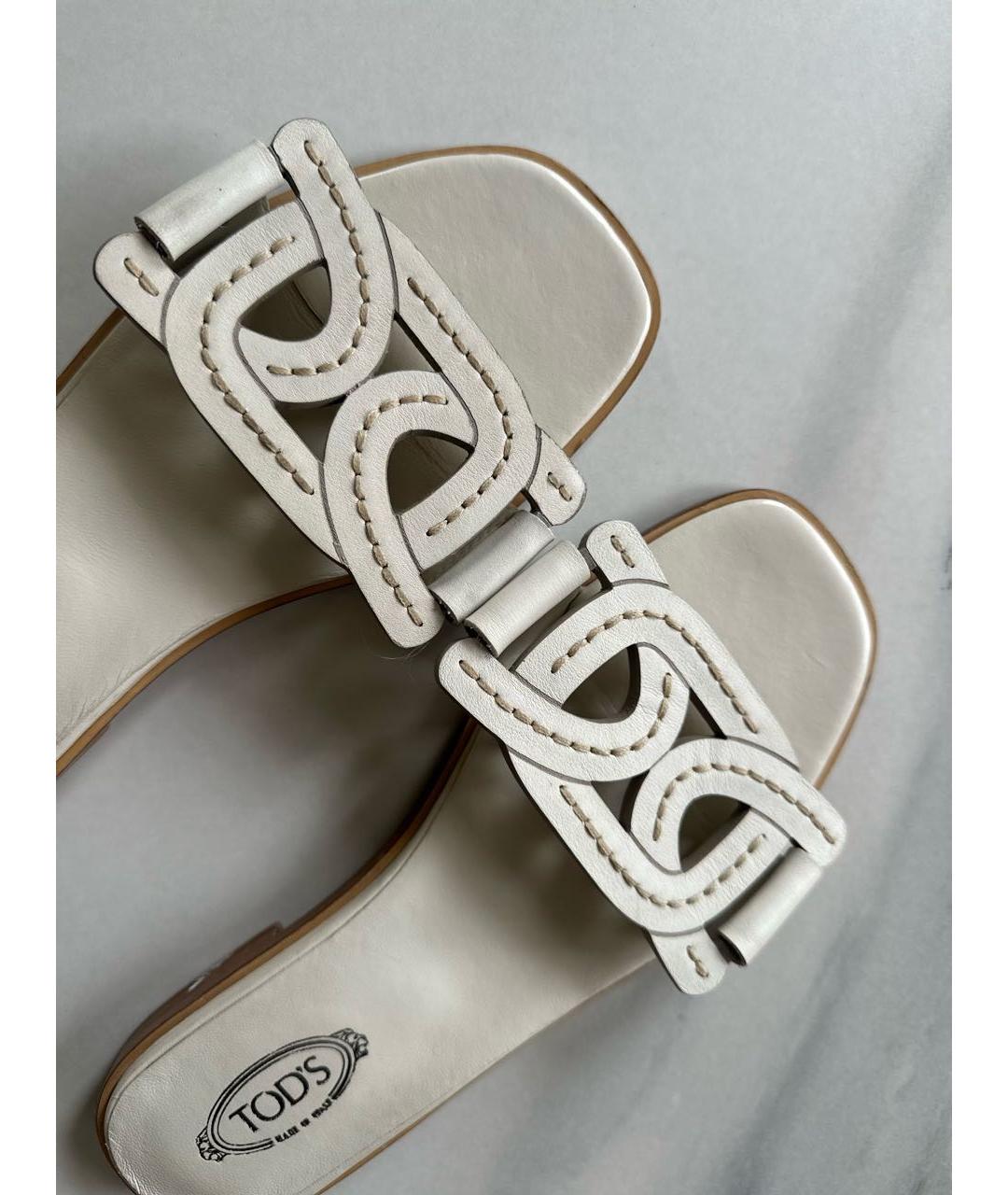 TOD'S Белые кожаные шлепанцы, фото 2