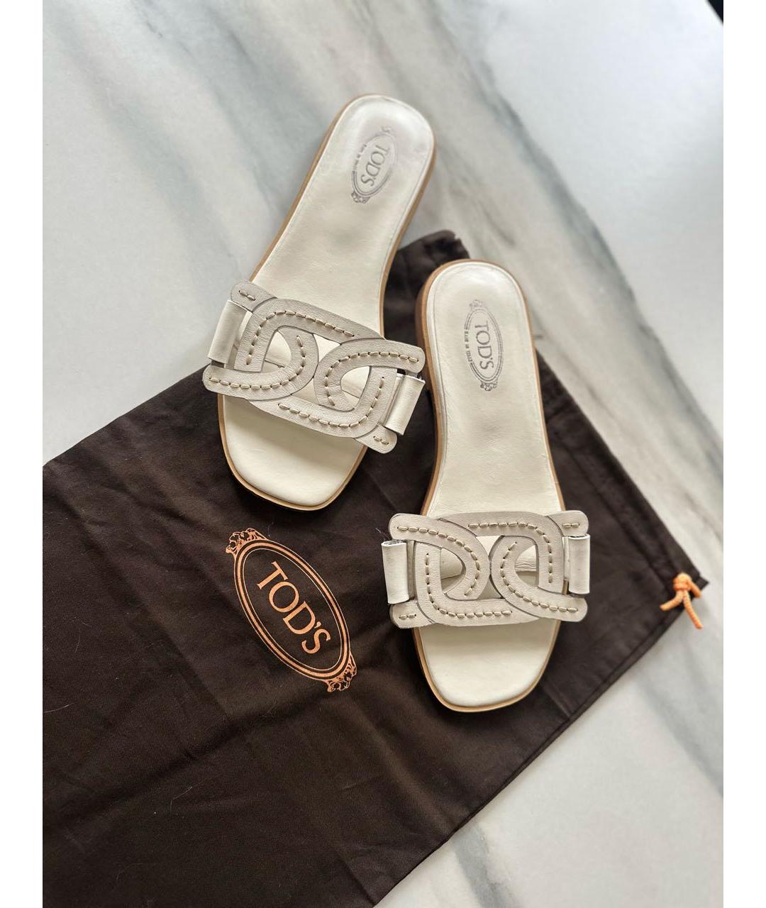 TOD'S Белые кожаные шлепанцы, фото 5