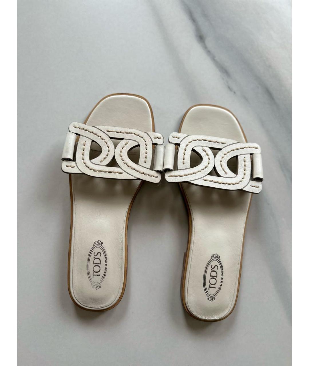 TOD'S Белые кожаные шлепанцы, фото 3
