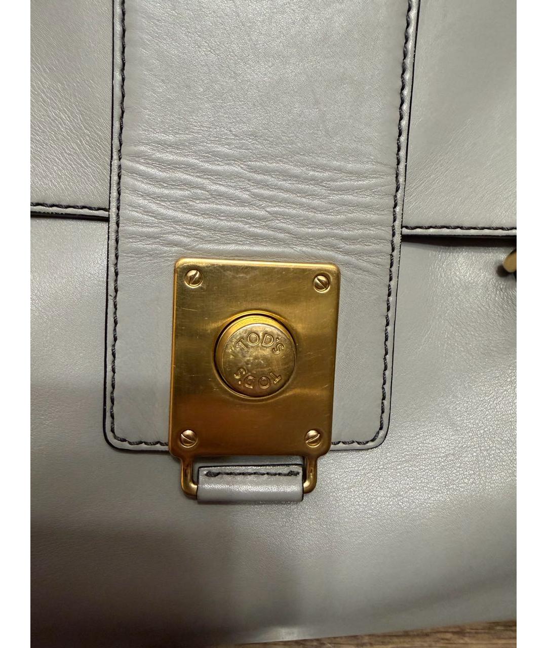 TOD'S Серая кожаная сумка с короткими ручками, фото 6
