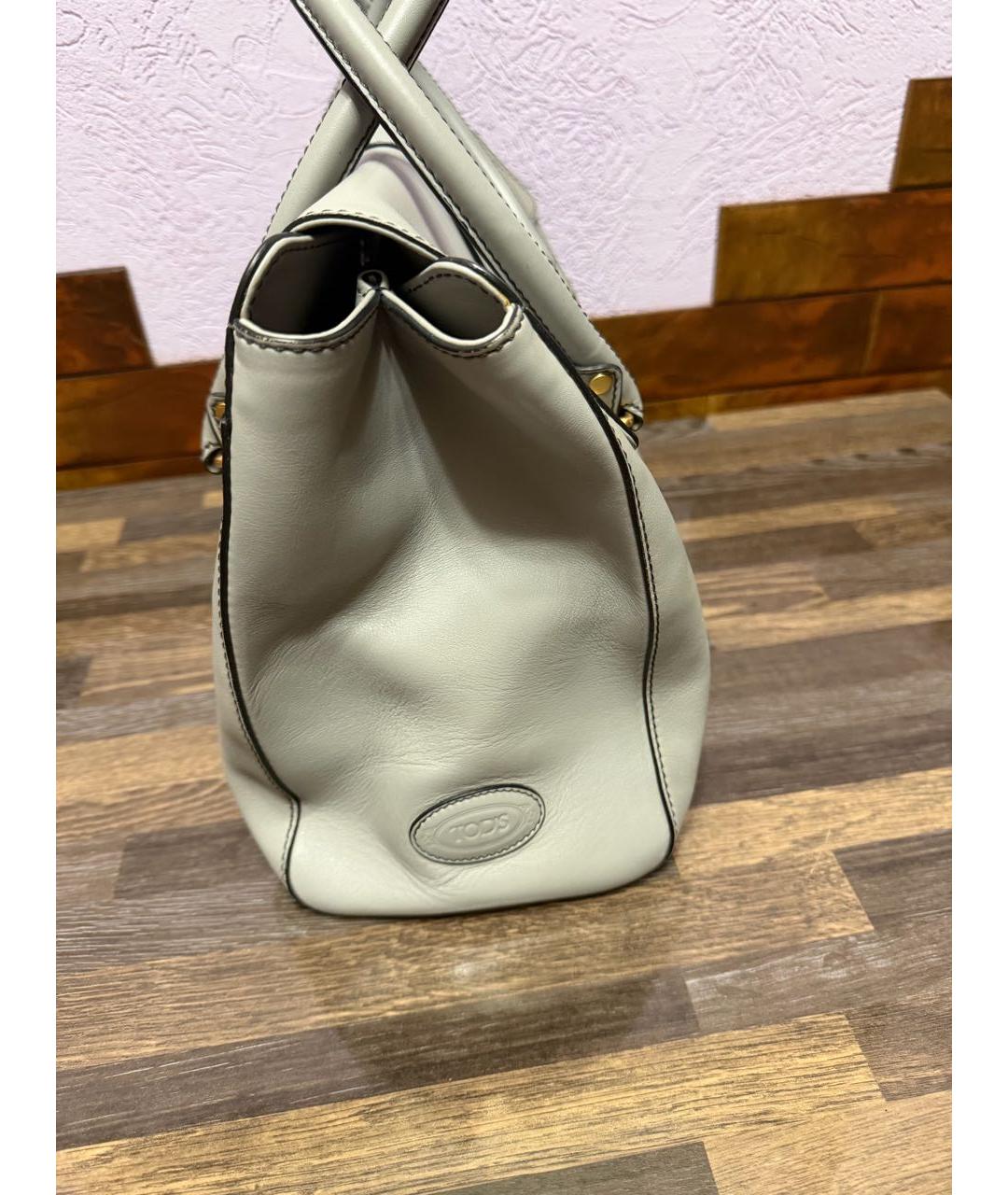 TOD'S Серая кожаная сумка с короткими ручками, фото 2