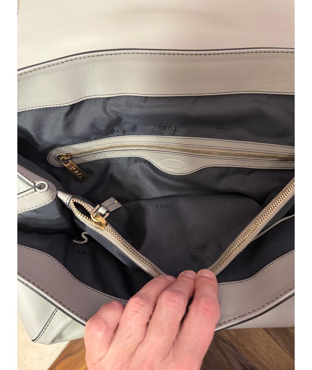 TOD'S Серая кожаная сумка с короткими ручками, фото 4