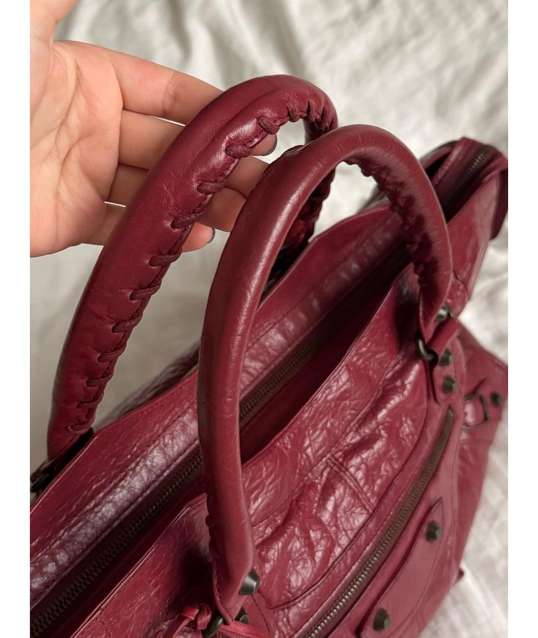 BALENCIAGA Бордовая кожаная сумка с короткими ручками, фото 3