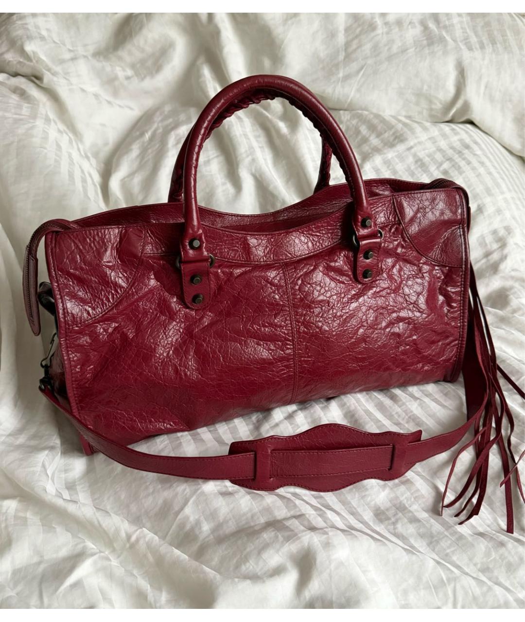 BALENCIAGA Бордовая кожаная сумка с короткими ручками, фото 2