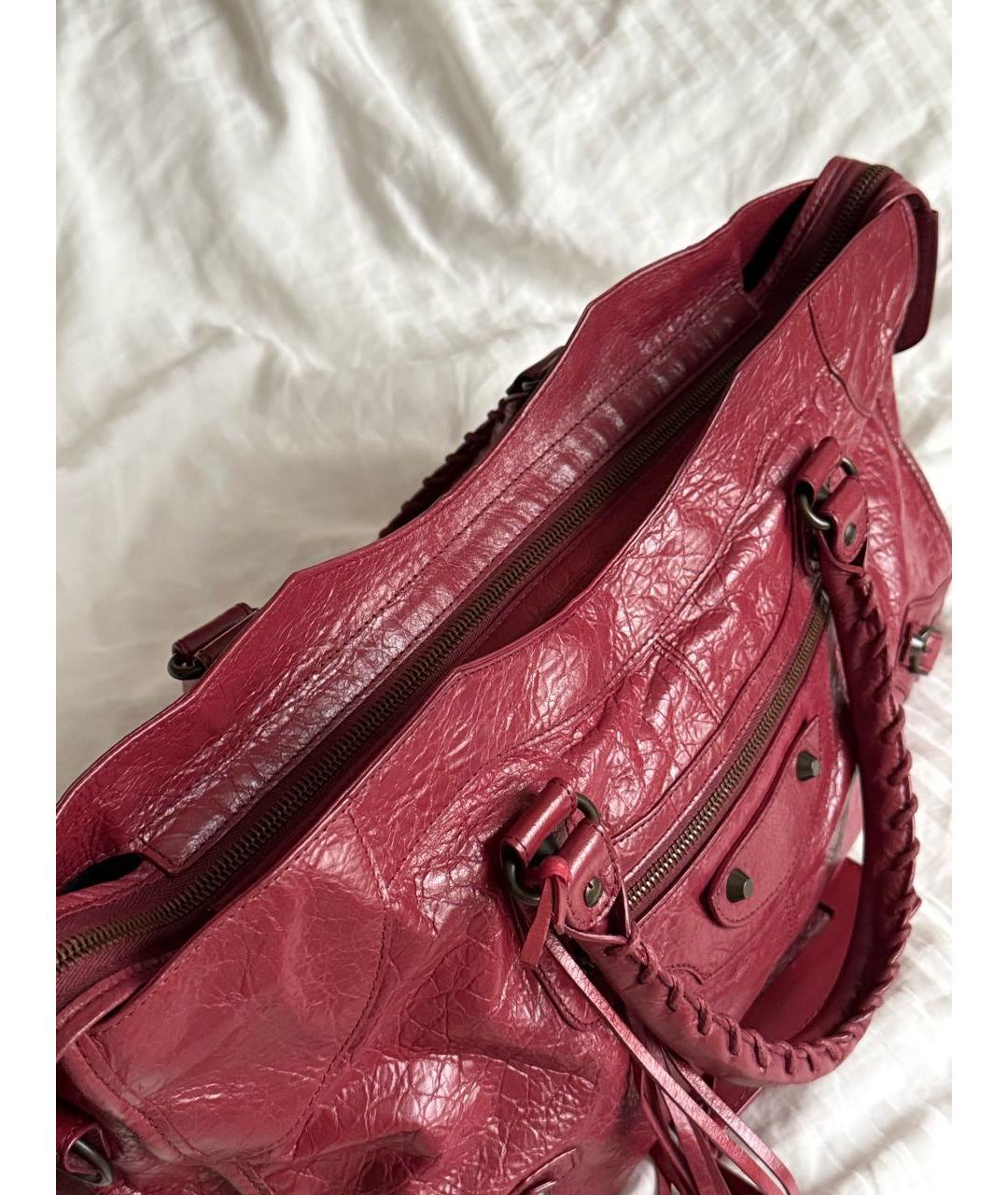 BALENCIAGA Бордовая кожаная сумка с короткими ручками, фото 5